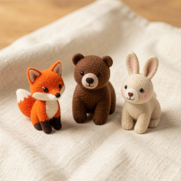 Handmade felt animal figurines